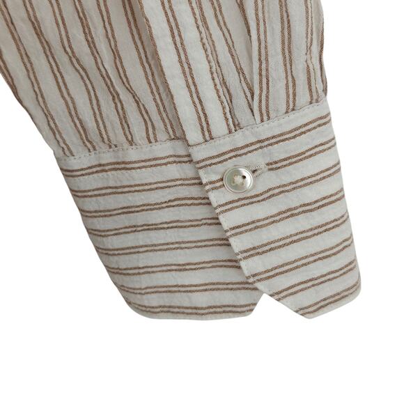 Vince Double Bar Striped Boxy Button Front Shirt Size Large Crinkle Gauze Top - Picture 8 of 12